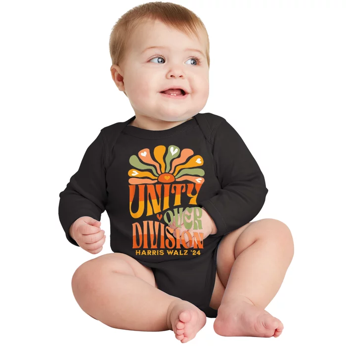 Harris Walz Waltz 2024 Unity Over Division Baby Long Sleeve Bodysuit