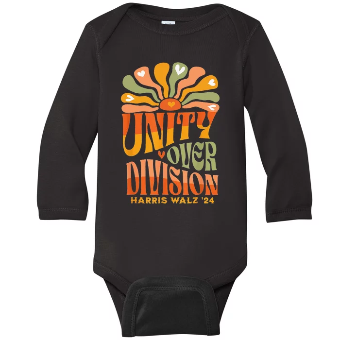 Harris Walz Waltz 2024 Unity Over Division Baby Long Sleeve Bodysuit