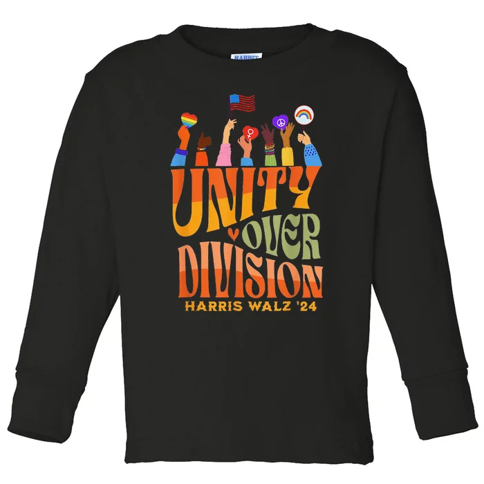 Harris Walz Waltz 2024 Unity Over Division Toddler Long Sleeve Shirt