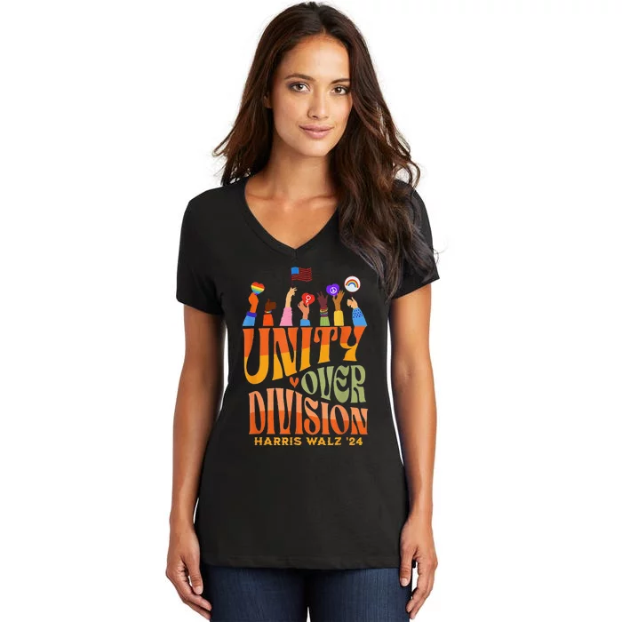 Harris Walz Waltz 2024 Unity Over Division Women's V-Neck T-Shirt