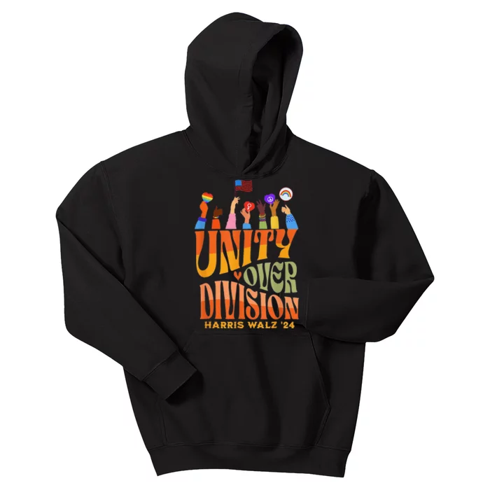 Harris Walz Waltz 2024 Unity Over Division Kids Hoodie