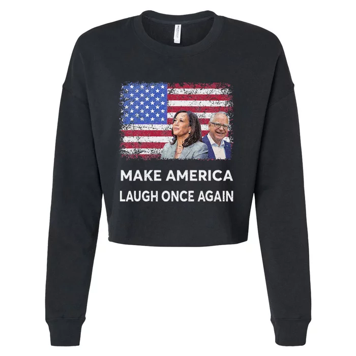 Harris Waltz Walz 2024 Make America Laugh Once Again Cropped Pullover Crew