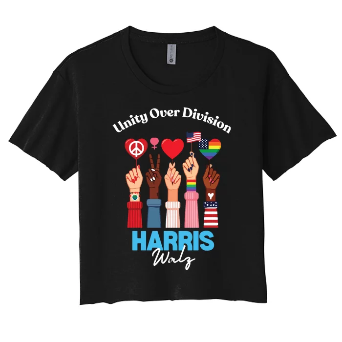 Harris Walz Waltz 2024 Unity Over Division Women's Crop Top Tee