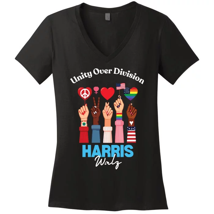 Harris Walz Waltz 2024 Unity Over Division Women's V-Neck T-Shirt