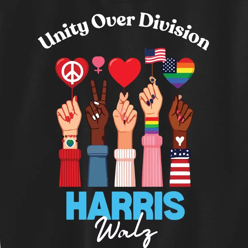 Harris Walz Waltz 2024 Unity Over Division Kids Sweatshirt