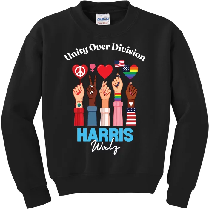 Harris Walz Waltz 2024 Unity Over Division Kids Sweatshirt