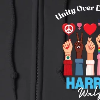 Harris Walz Waltz 2024 Unity Over Division Full Zip Hoodie