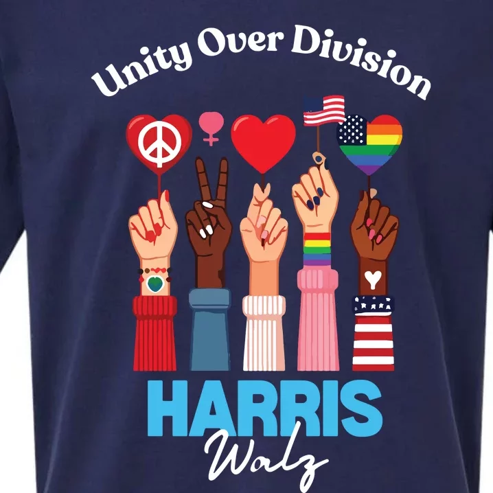 Harris Walz Waltz 2024 Unity Over Division Sueded Cloud Jersey T-Shirt