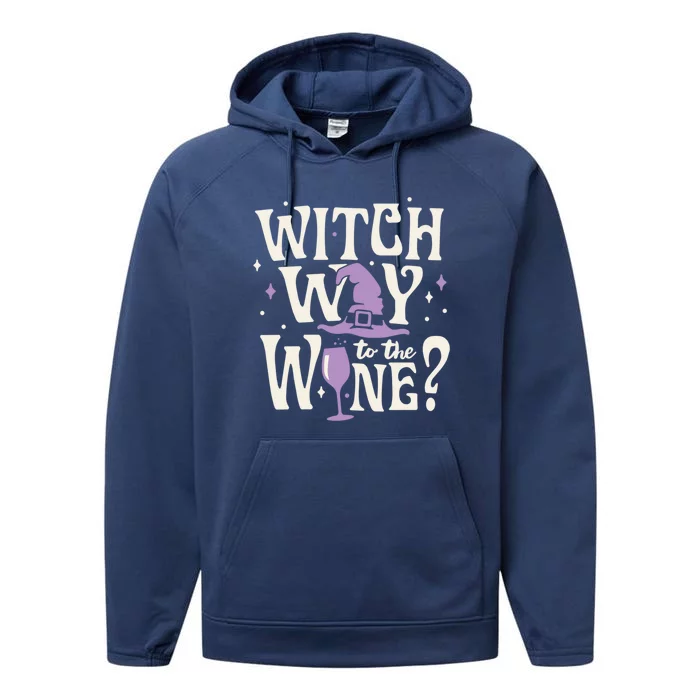 Halloween Witch Way To The Wine? Gift Performance Fleece Hoodie