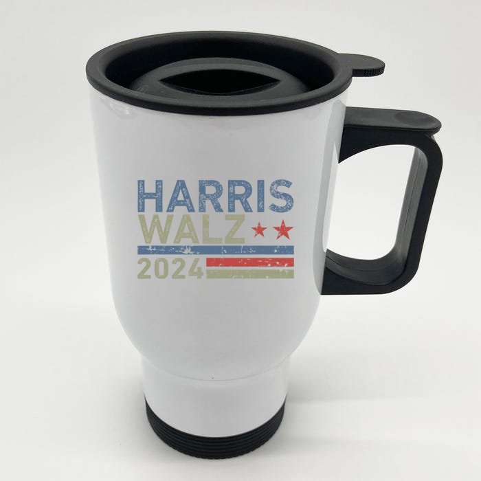 Harris Walz Waltz 2024 Retro Vintage Distressed Design Front & Back Stainless Steel Travel Mug