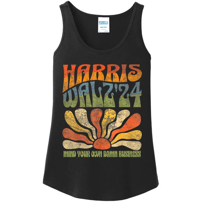 Harris Walz Waltz 2024 Mind Your Own Damn Business Ladies Essential Tank