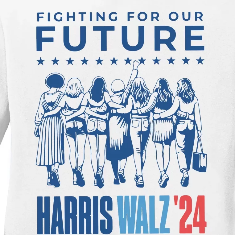 Harris Walz Waltz 2024 Harris Walz Future Button Election Ladies Long Sleeve Shirt