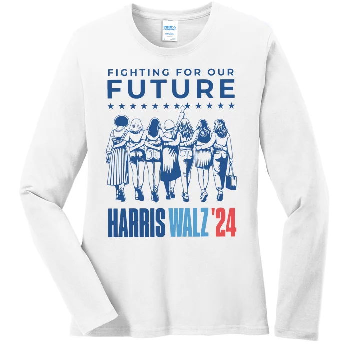 Harris Walz Waltz 2024 Harris Walz Future Button Election Ladies Long Sleeve Shirt