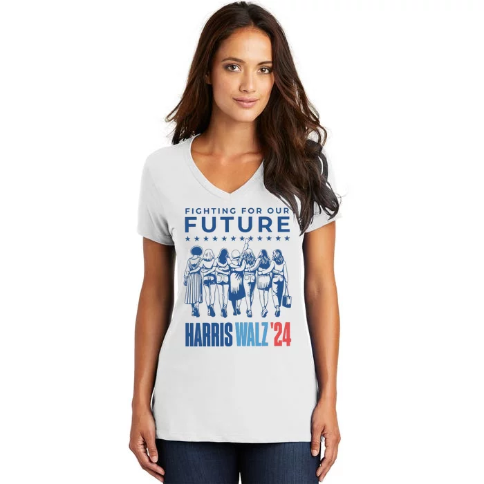 Harris Walz Waltz 2024 Harris Walz Future Button Election Women's V-Neck T-Shirt