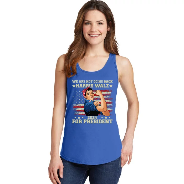 Harris Walz Waltz 2024 We Are Not Going Back Ladies Essential Tank