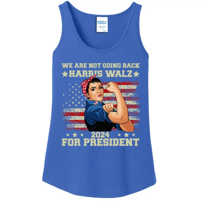 Harris Walz Waltz 2024 We Are Not Going Back Ladies Essential Tank