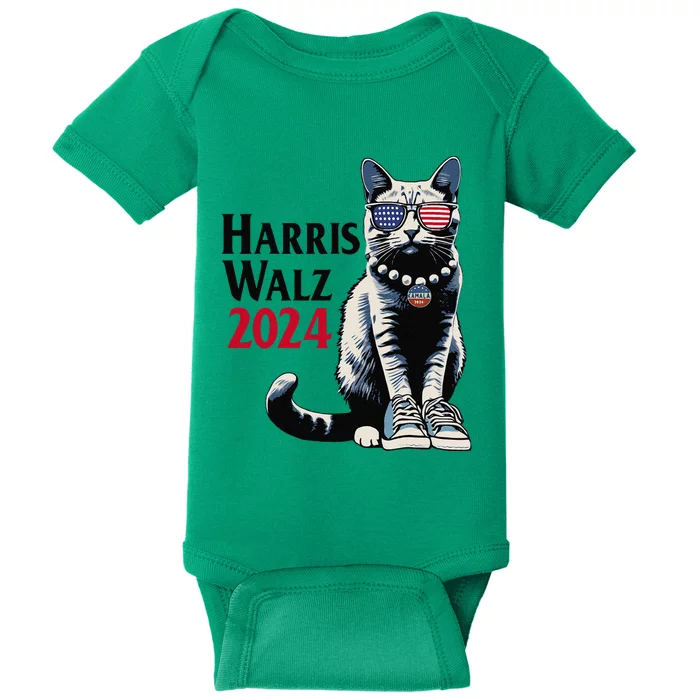 Harris Waltz Walz 2024 Cat Chucks And Pearls Kamala Walz Baby Bodysuit