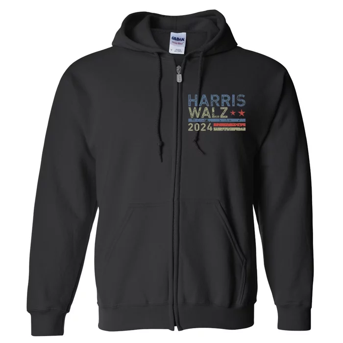 Harris Walz Waltz 2024 Retro Vintage Distressed Design Full Zip Hoodie