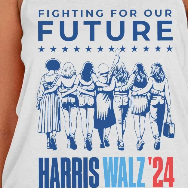 Harris Walz Waltz 2024 Harris Walz Future Button Election Women's Knotted Racerback Tank