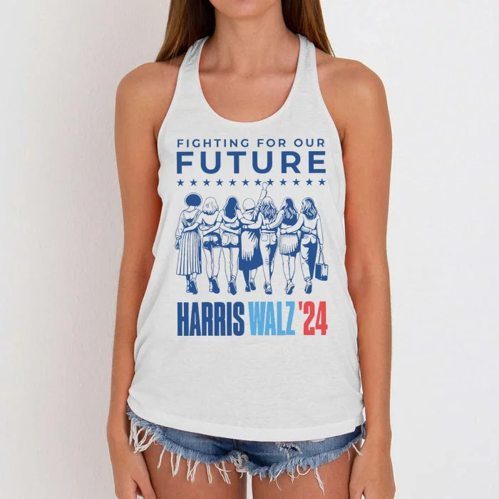 Harris Walz Waltz 2024 Harris Walz Future Button Election Women's Knotted Racerback Tank