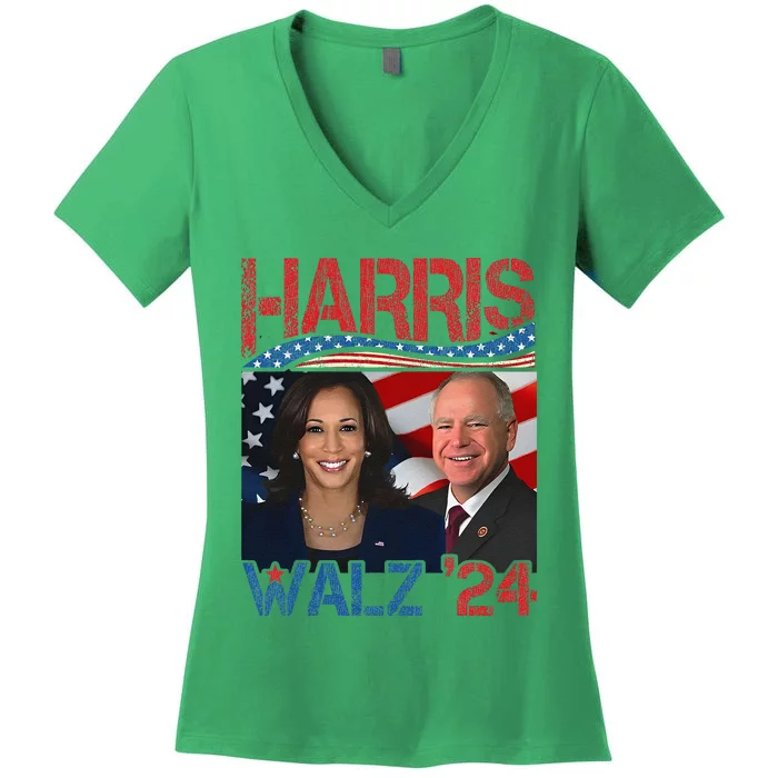 Harris Walz Waltz 2024 Retro Vintage Distressed Gift Women's V-Neck T-Shirt