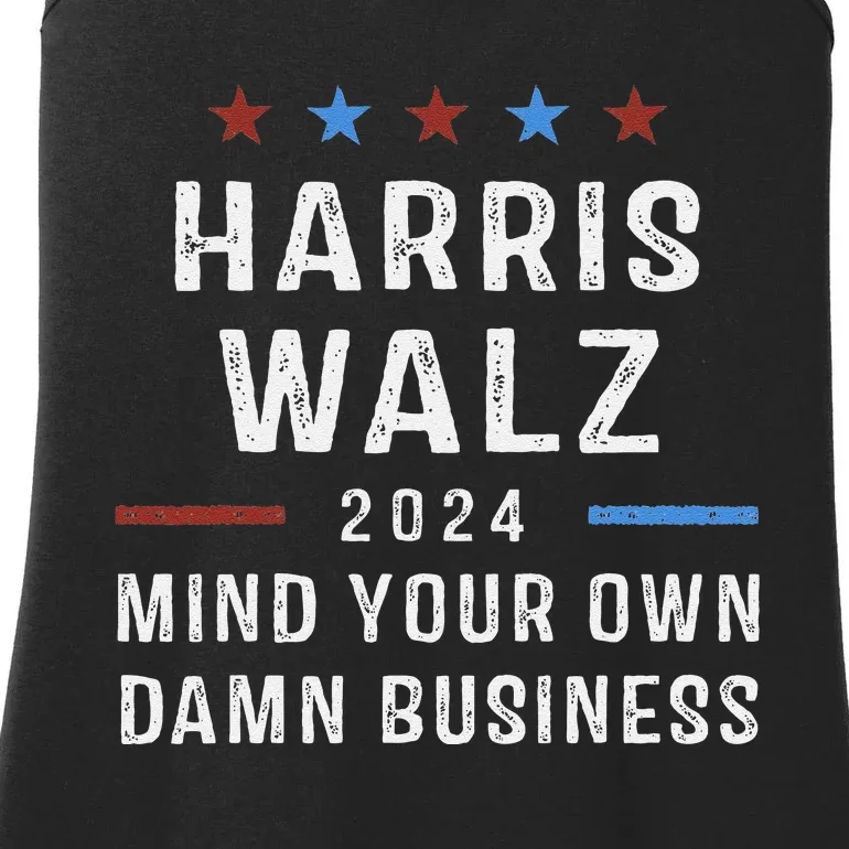 Harris Walz Waltz 2024 Mind Your Own Damn Business Ladies Essential Tank