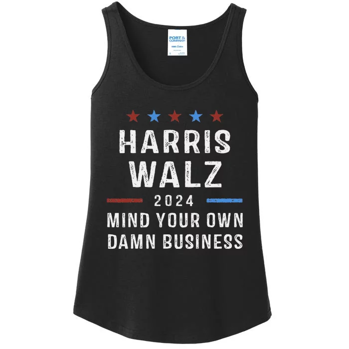 Harris Walz Waltz 2024 Mind Your Own Damn Business Ladies Essential Tank