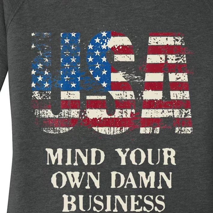 Harris Walz Waltz 2024 Mind Your Own Damn Business Us Flag Women's Perfect Tri Tunic Long Sleeve Shirt