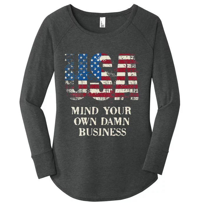 Harris Walz Waltz 2024 Mind Your Own Damn Business Us Flag Women's Perfect Tri Tunic Long Sleeve Shirt