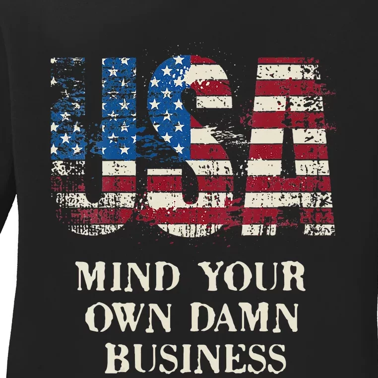 Harris Walz Waltz 2024 Mind Your Own Damn Business Us Flag Ladies Long Sleeve Shirt