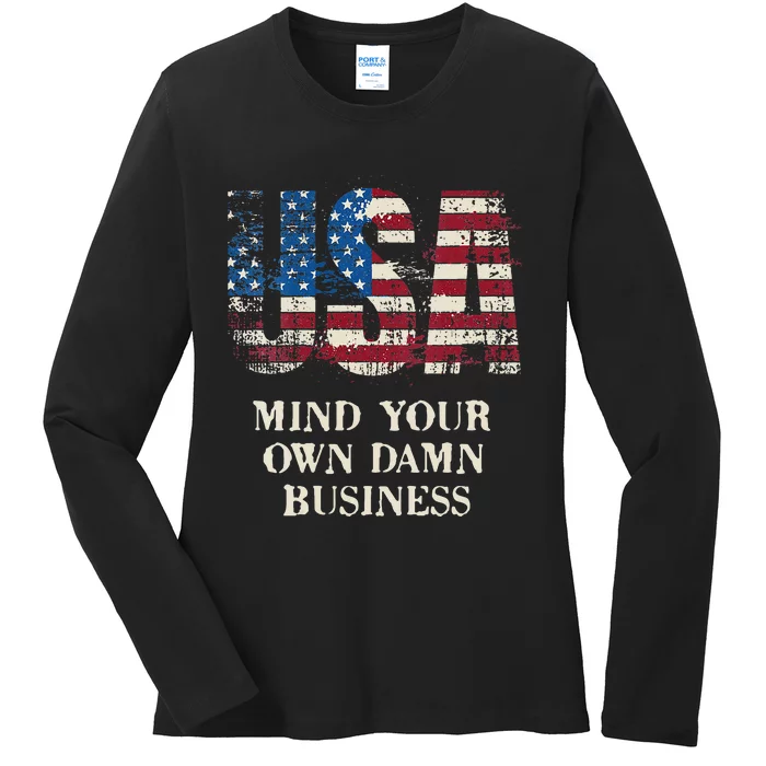 Harris Walz Waltz 2024 Mind Your Own Damn Business Us Flag Ladies Long Sleeve Shirt