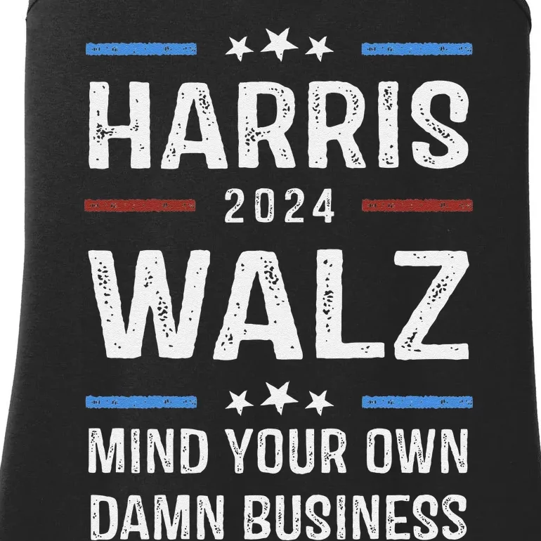 Harris Walz Waltz 2024 Mind Your Own Damn Business Ladies Essential Tank