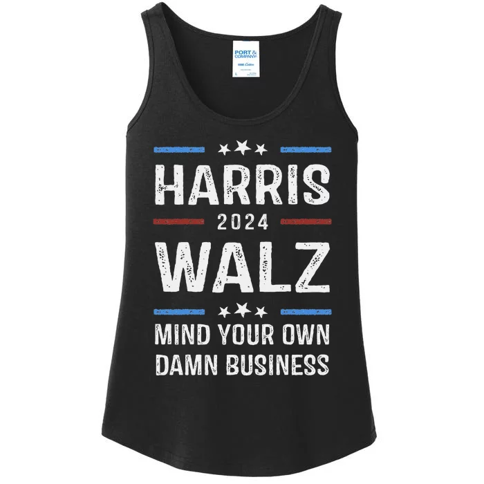 Harris Walz Waltz 2024 Mind Your Own Damn Business Ladies Essential Tank