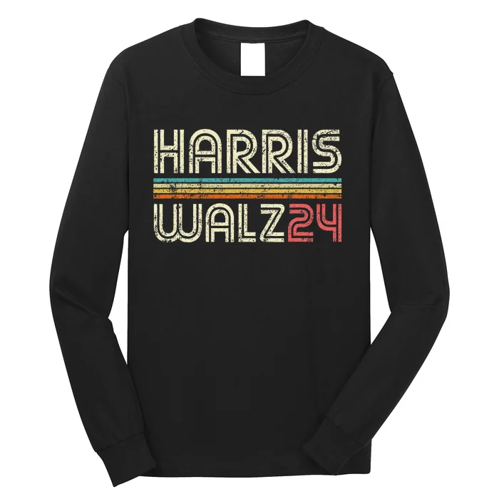 Harris Waltz Walz 24 Vintage Retro Stripes Fun 2024 Gift Long Sleeve Shirt