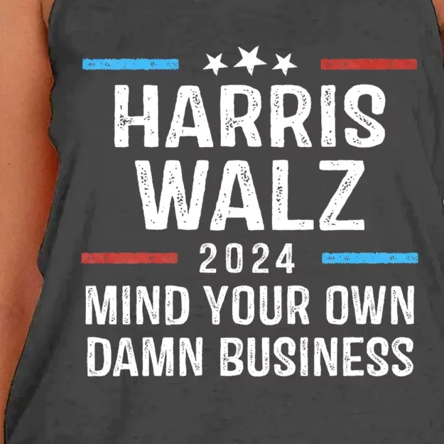 Harris Walz Waltz 2024 Mind Your Own Damn Business Women's Knotted Racerback Tank