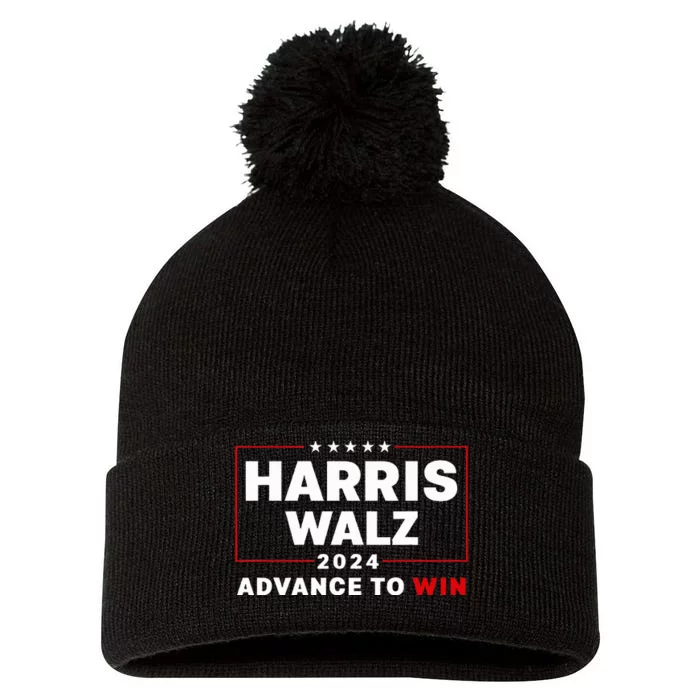 Harris Walz Waltz 2024 Advance To Win For 47th President Pom Pom 12in Knit Beanie