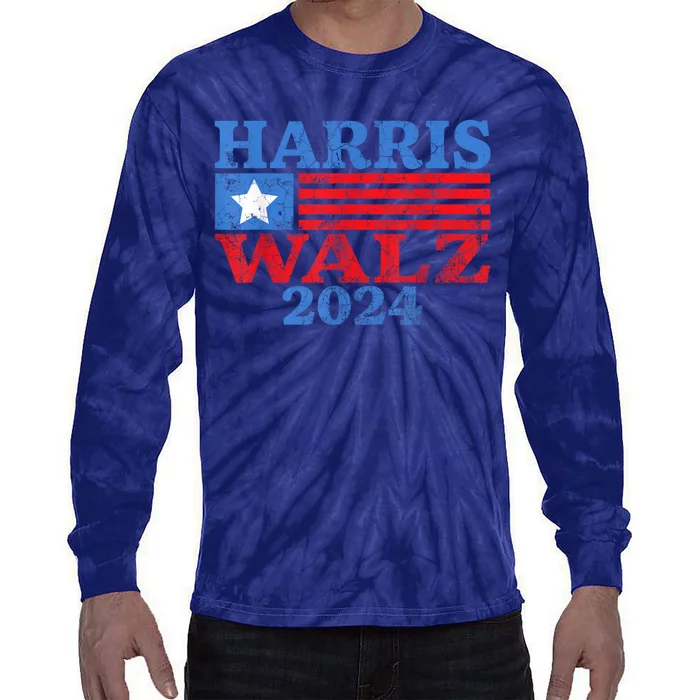 Harris Walz Waltz 2024 Vintage Style Kamala Harris Tim Walz Tie-Dye Long Sleeve Shirt