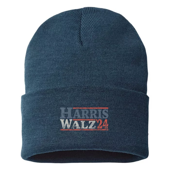 Harris Walz Waltz 2024 Vintage Style Kamala Harris Tim Walz Sustainable Knit Beanie