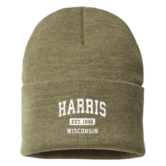 Harris Wisconsin Wi Vintage Athletic Sports Sustainable Knit Beanie