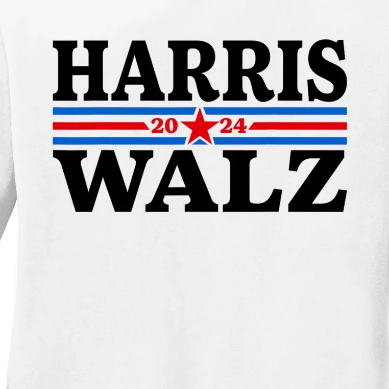 Harris Walz Waltz 2024 Vintage Style Kamala Harris Tim Walz Ladies Long Sleeve Shirt