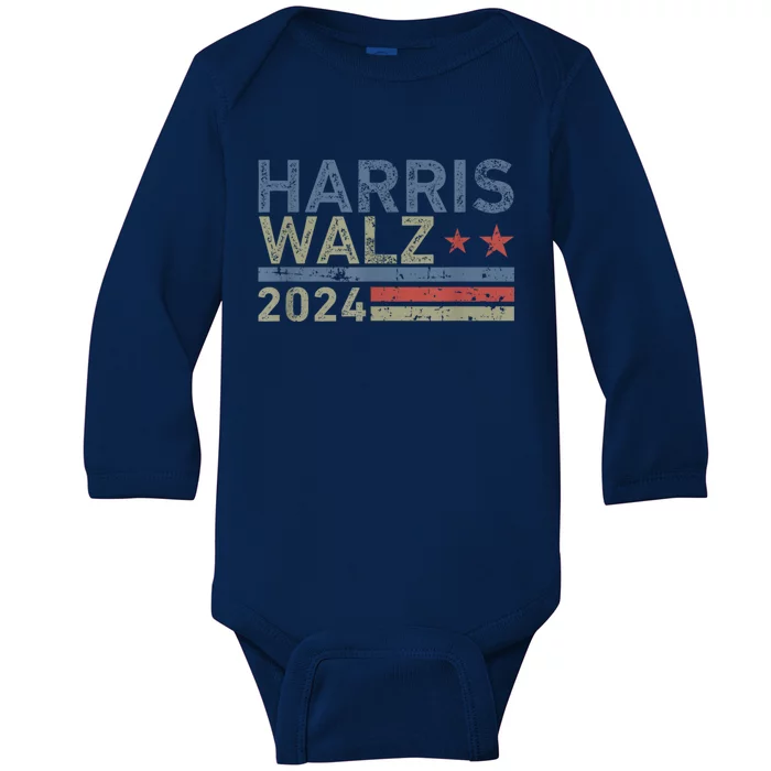 Harris Walz Waltz 2024 Vintage Style Kamala Harris Tim Walz Baby Long Sleeve Bodysuit