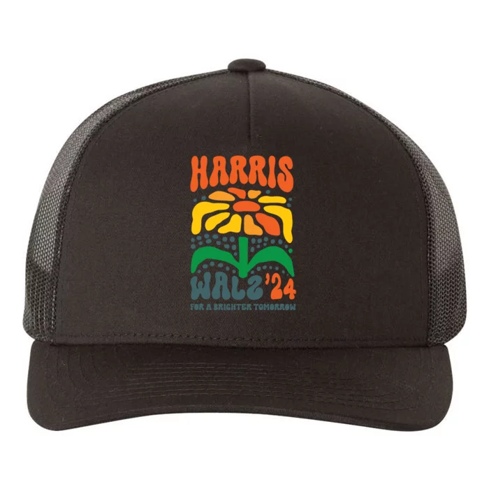 Harris Walz Waltz 2024 Retro Boho Vintage Groovy Flowers Yupoong Adult 5-Panel Trucker Hat