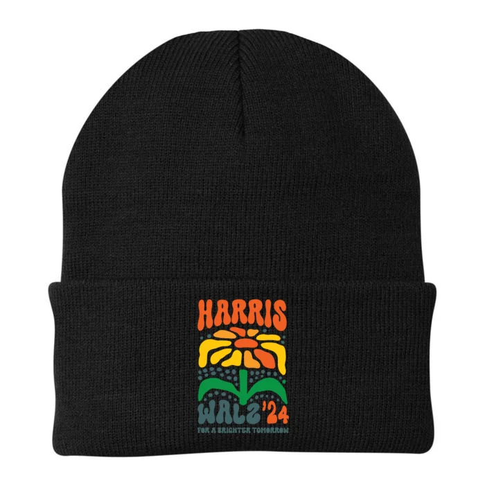 Harris Walz Waltz 2024 Retro Boho Vintage Groovy Flowers Knit Cap Winter Beanie