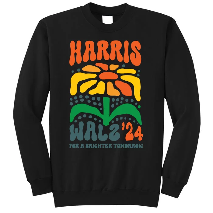 Harris Walz Waltz 2024 Retro Boho Vintage Groovy Flowers Tall Sweatshirt