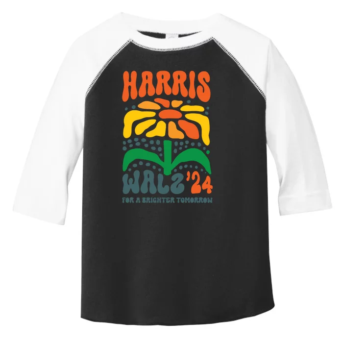 Harris Walz Waltz 2024 Retro Boho Vintage Groovy Flowers Toddler Fine Jersey T-Shirt