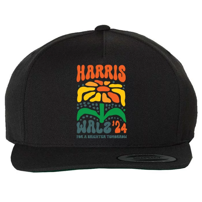 Harris Walz Waltz 2024 Retro Boho Vintage Groovy Flowers Wool Snapback Cap