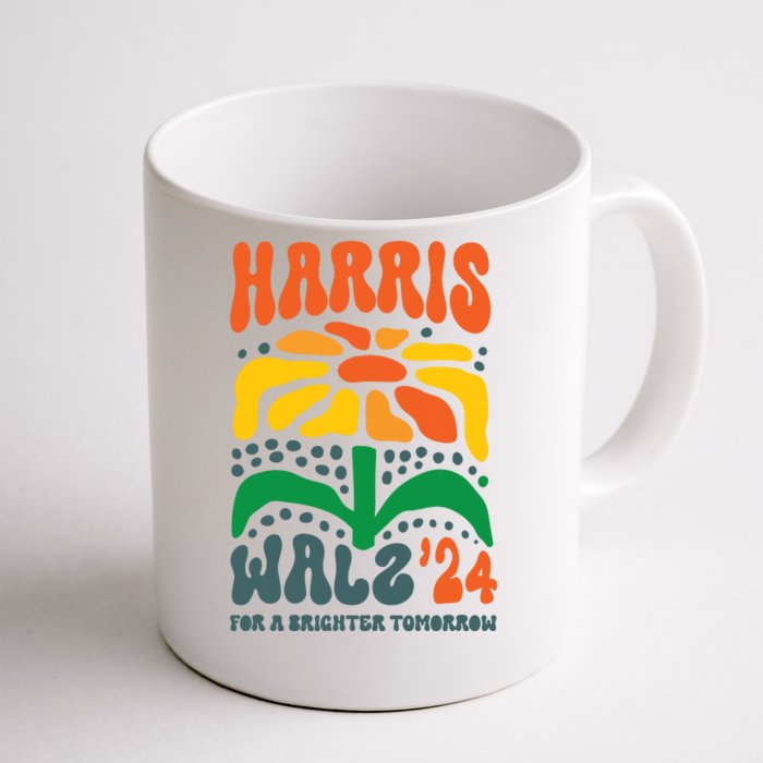 Harris Walz Waltz 2024 Retro Boho Vintage Groovy Flowers Front & Back Coffee Mug