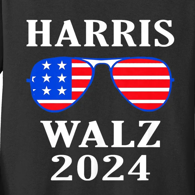 Harris Walz Waltz 2024 Kamala Harris Waltz American Flag Kids Long Sleeve Shirt