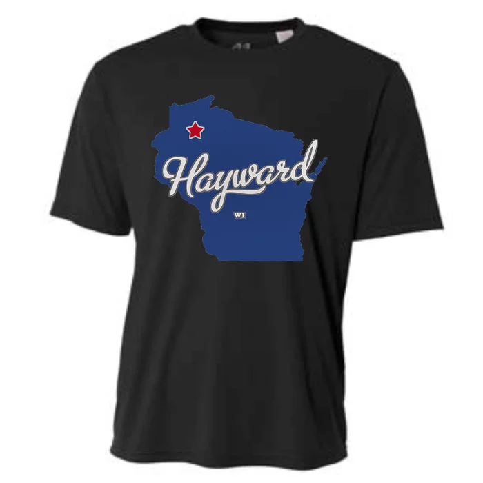 Hayward Wisconsin WI Map Cooling Performance Crew T-Shirt