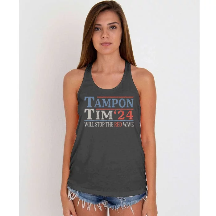 Harris Walz Waltz 2024 Tampon Tim Will Stop The Red Wave Women's Knotted Racerback Tank